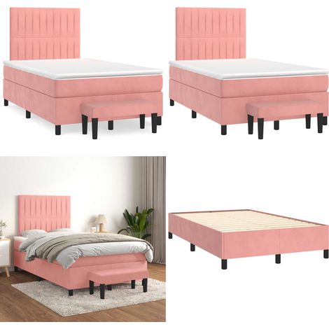 Sommier à lattes de lit avec matelas rose 120x190 cm velours - Lit Double - Lit Avec Rangement - Lit Capitonné - Lit Design - Lit Velours - Home & Living (1/5)