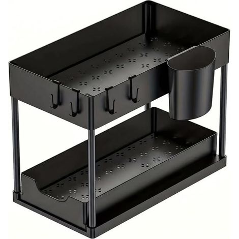 Organiseur 2 niveaux sous évier pour cuisine et salle de bain - Rangement épices, accessoires - Noir