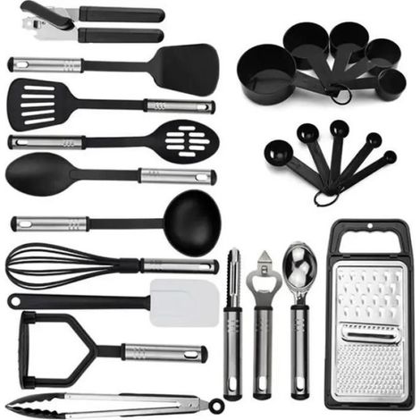 Kit Ustensiles de Cuisine - Acier Inoxydable - Silicone - 24 Pièces - Design Contemporain - Qualité Supérieure (1/3)
