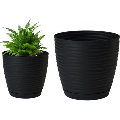 Blumentopf mit Untersetzer, schwarz, 22,5 x 21 cm, Kunststoff