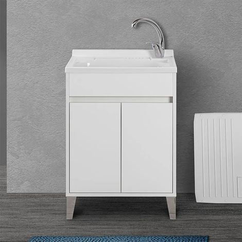 Mobile lavatoio 60x50 Way bianco lucido con vasca asse e kit scarico (1/5)
