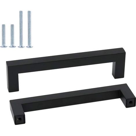 10 poignées de meuble cuisine noir, finition mate, acier inoxydable, centres 128 mm, longueur 140 mm, hauteur 35 mm, épaisseur 12 mm (1/5)