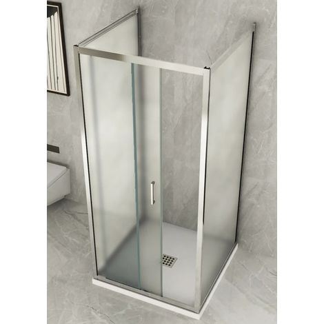 Box Doccia tre 3 Lati 6 mm 2 Ante fisse 1 Porta Scorrevole in Cristallo Opaco - Misura Box 3 Lati 90x140x90 (1/4)