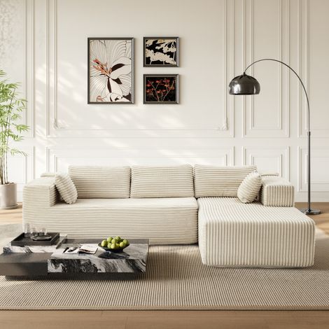 Ecksofa mit breitem Lounger, Weiß, Stoff+Schaum, 270×175×67 cm (1/5)
