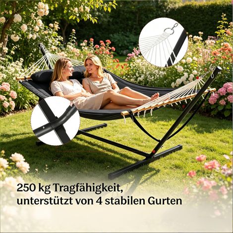 Hamac double confortable pour jardin, hamac de relaxation avec support, hamac adulte extérieur, hamac filet résistant, hamac camping et terrasse, seul hamac inclus. (1/5)