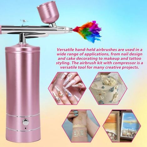 Aérographe - Compresseur Intégré Réglable 23-27 PSI - Buse 0,3 mm - Rechargeable USB - Pour Maquillage Tatouage Nail Art Décoration Pâtisserie - Kit Complet ×1 (1/5)