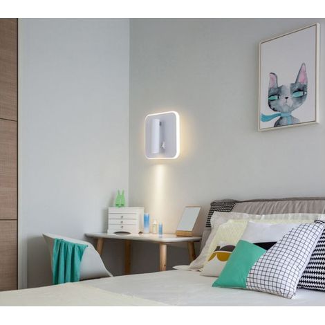Appliques murales Feux de chevet LED Lampe murale hotel intérieur Lumières mural lit Lampe murale couloir avec interrupteur 3W + 10W (Carré) (Carré,Blanc) (1/3)