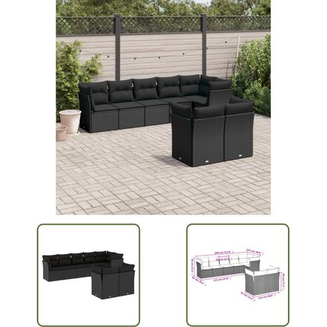The Living Store 8-tlg. Garten-Sofagarnitur mit Kissen Schwarz Poly Rattan - Gartenmöbel - Rattan Möbel - Lounge Set - Gartenlounge - Außengartenmöbel (1/3)