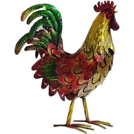1 Sculpture de coq, Métal, Peinture antirouille, 32x12x40cm, Décoration jardin, Cour, Intérieur (1/5)