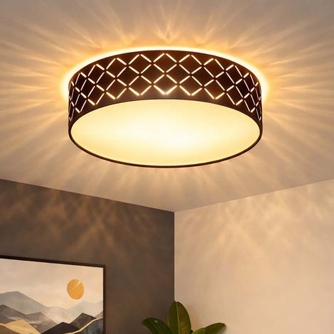 Deckenleuchte Textil schwarz Deckenlampe schwarz gold Wohnzimmerleuchte rund, Metall, satiniert, 2x 7W 560Lm warmweiß, DxH 38x10 cm