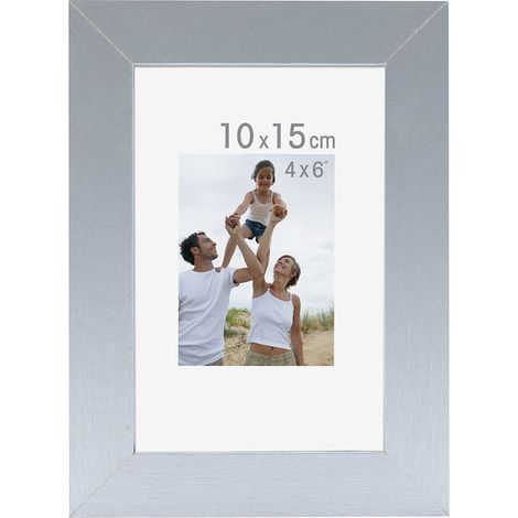 Cadre Photo Bois 10x15 cm - Couleur Bois Aluminium - Bois reconstitué - Cadre pour photo 10x15 cm - Baguettes larges et plates - Marque Française – Cadre Photo Optimo Aluminium 15x10 cm (1/5)