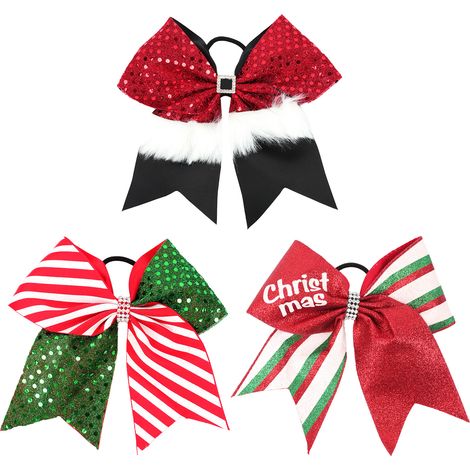 Set mit 3 glitzernden Weihnachtshaarschleifen, große Weihnachtsmann-Schleifen, dekorative Accessoires im Cheerleader-Stil, für Frauen, Weihnachts-, Geburtstags-, Sport- und Partygeschenke