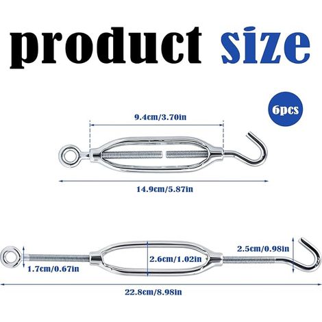 Tendeurs de Câble M6 Inox, Ridoirs Crochet et Œil, Réglables 140 à 210 mm  Pour corde à linge extérieure, grillage, voile d’ombrage, clôture, treillage, balcon, terrasse et jardin (1/4)