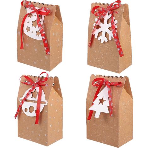 12 sachets cadeaux créatifs pour bonbons de Noël, en papier kraft (kaki)-11.5X7.5CM-Khaki