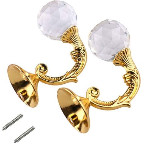 Deux embrasses de rideaux en cristal transparent, des crochets muraux à pompons pour rideaux, des crochets pour rideaux, des cintres, des cintres pour manteaux, des porte-chapeaux, des porte-serviette (1/5)