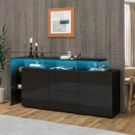 Buffet coloris noir en panneau de particules 160 x 35 x 70 cm (1/5)