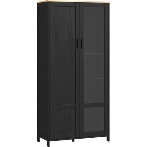 Armoire de rangement 2 portes 7 étagères aspect bois verre