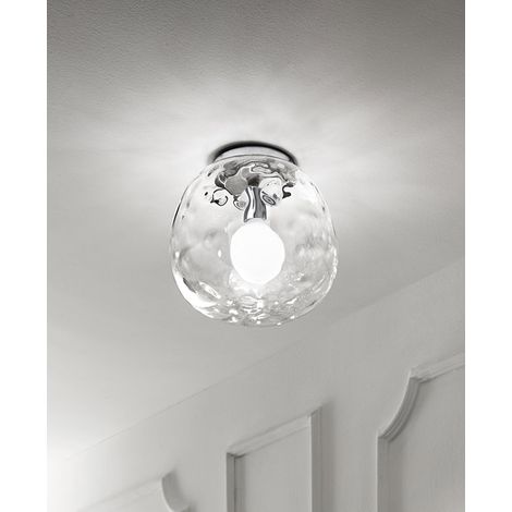 Plafonnier 6467 Tr En Chrome Poli Et Verre Transparent, Diamètre 30 Cm, 1X E27 Max 60W, Lampe De Plafond Élégante Pour Intérieur Par Perenz