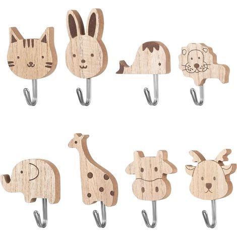 8 Pcs Crochet Mural Porte Manteau Enfant, Porte Manteau Mural Enfant, patere murale en forme d'animaux mignons autocollantes pour chambre d'enfant, salle de bain, cuisine (1/5)