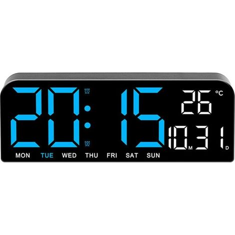 Sveglia digitale con visualizzazione della temperatura, orologio da tavolo, display a LED con 4 livelli di luminosità regolabili per camera da letto, aula, ufficio (colore: blu) (1/5)