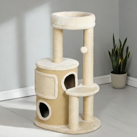 Arbre à chat beige en panneau de particules Sisal 55 x 39 x 90 cm (1/5)
