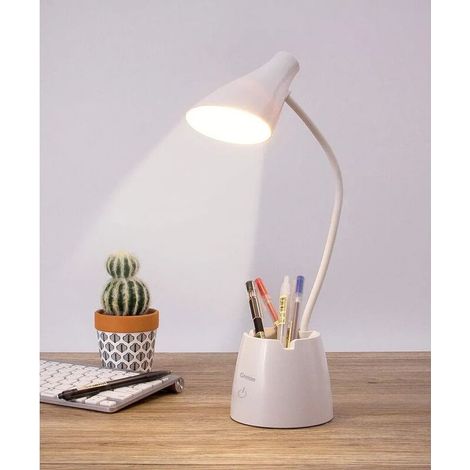 AGE Lampe de bureau à intensité variable avec protection des yeux, lampe de bureau LED avec 3 modes d'éclairage, lampe de bureau sans fil rechargeable 4000 mAh avec porte-stylo et support de téléphone (1/5)