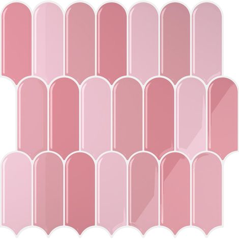 Carrelage Adhesif Mural Salle de Bain Plume Rose Brillant 3D Crédence Adhésive Cuisine Étanche 6 Pièces Stickers Carrelage Roses Carreaux Adhesif Cuisine Buanderie Cheminée 30,5 x 30,5 cm (1/5)