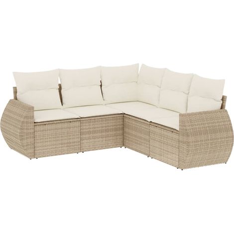 Maison Exclusive - Set Divano da Giardino 5 pz con Cuscini Beige in Polyrattan (1/3)