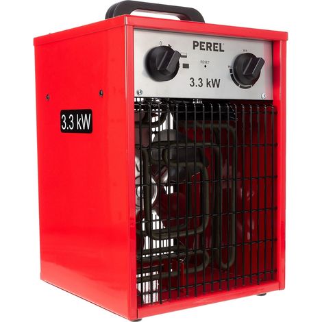 Perel Chauffage soufflant électrique 3300W avec 2 niveaux de chaleur, thermostat et fonction refroidissement, protection contre la surchauffe IP24, compact et portable pour atelier, garage ou abri