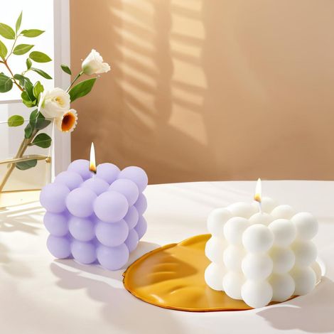 2er Set Bubble Kerzen aus Sojawachs, handgemacht, duftend, Deko-Kerzen White+Purple