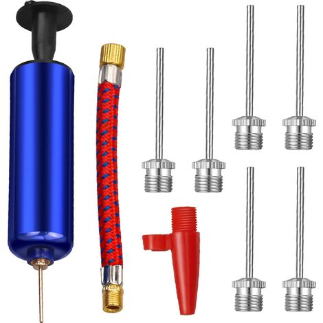1 Pompe à ballon portable, 7 aiguilles acier, 1 embout plastique, tuyau caoutchouc, pour football volley rugby fitness (1/5)