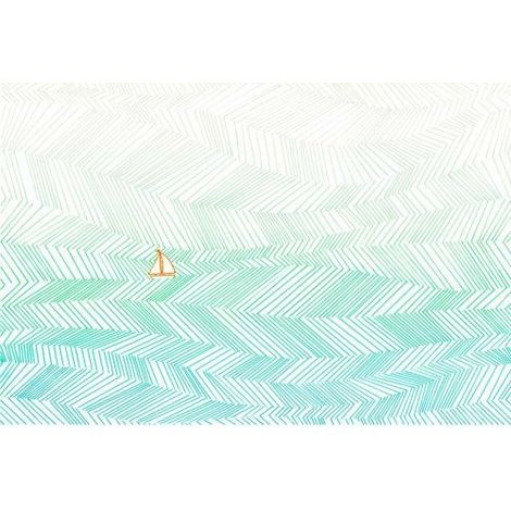 Papier peint panoramique bleu design Tapisserie panoramique océan pour salon Papiers peints panoramique mer original motif bateau (1/3)