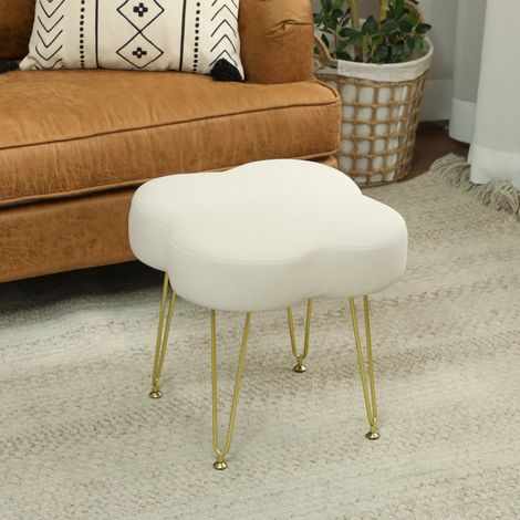 Tabouret rembourré en forme de trèfle, revêtement en tissu, pieds en acier, blanc crème (1/5)