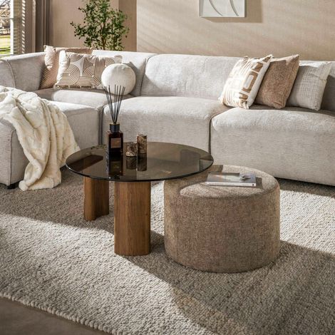 Table basse verre fumé et pouf assorti MILOS (1/5)