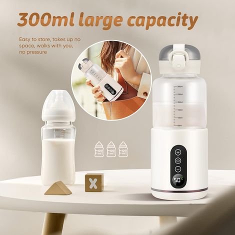 Scaldabiberon portatile, scaldabiberon per auto wireless da 300 ml, temperatura regolabile da 37°C a 55°C, riscaldamento rapido e controllo preciso della temperatura, ricaricabile tramite USB (1/4)