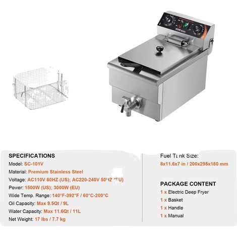 Friteuse Électrique, Capacité de 11,6 Qt, Contrôle de Température Ajustable, Type amélioré (1/2)