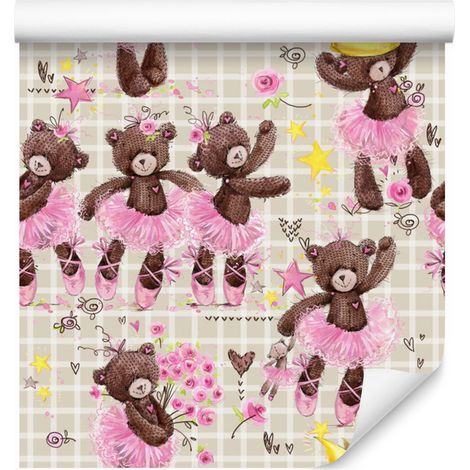 Papier peint à carreaux avec des ours en peluche, des fleurs et des roses pour le salon et la chambre 50x1000 cm (1/5)