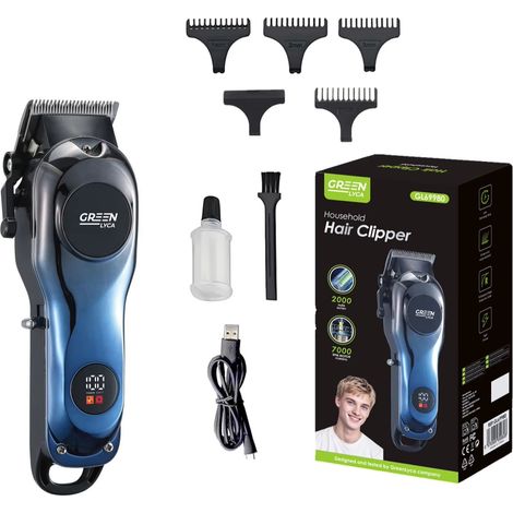 Tondeuse à cheveux Green LYCA GL69980 bleue, 7000 tr/min, batterie rechargeable 2000 mAh pour une coupe précise
