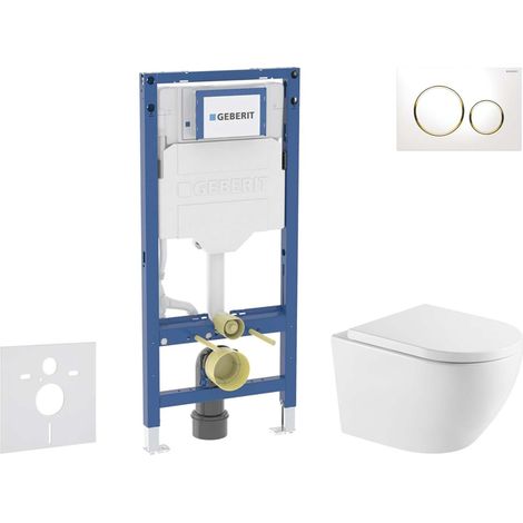 Geberit Duofix - Set de bâti-support, cuvette Oudee et abattant softclose, plaque de déclenchement Sigma20, blanc/doré SANI11CA31132