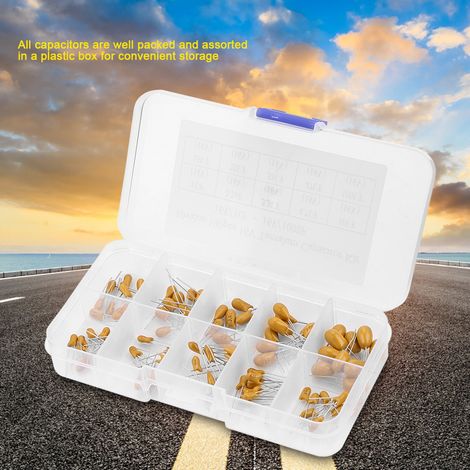 Kit de 100 condensateurs tantale 16V de 1µF à 100µF, 10 valeurs assorties, boîtier de rangement inclus (1/5)
