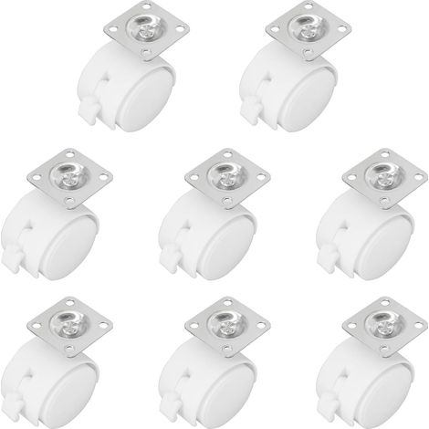 Juego de 8 ruedas giratorias universales con freno – ruedas giratorias de 360° para carros, estanterías y más (blancas, 3,8 cm)