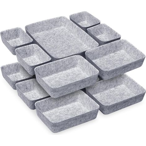 Lot de 14 Organisateurs de Tiroir, 3 Tailles Rangement Tiroir en Feutre, Organiseur Tiroir pour Maquillage, Bijoux, Papeterie, Coiffeuse, Cuisine, Salle de Bain, Gris Clair (1/5)