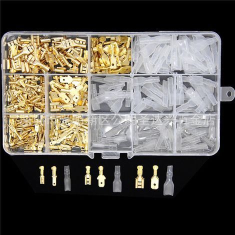 Cosse Electriques, Lot de 315 douilles plates 2,8 mm 4,8 mm 6,3 mm Connecteurs mâles et femelles avec étui de protection (doré) (1/4)