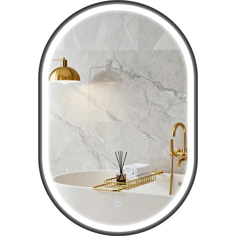 Espejo de baño LED de 50x70 cm, espejo de baño iluminado de pared con interruptor táctil, luz de 3 colores. (1/5)