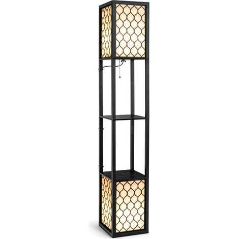 Lampada da terra con ripiani, doppia luce, paralume bianco, 156 cm