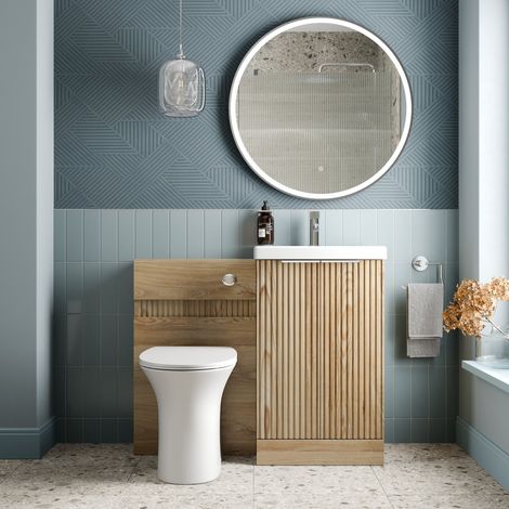 1000mm Fluted Bathroom Vanity Unit Set and Rennes Back-to-Wall Toilet Oak (1/4)