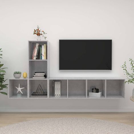 vidaXL Set de muebles de salón 3 pzas madera ingeniería gris hormigón (1/5)