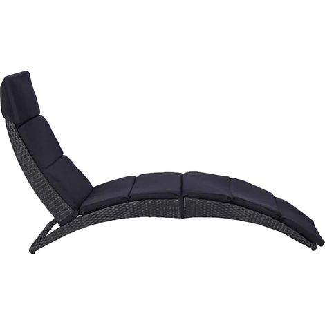 Lettino Prendisole Sdraio con Cuscino in Polyrattan Nero (1/5)