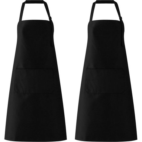 Tablier de cuisine 2 pièces en polyester noir avec 2 poches (1/5)