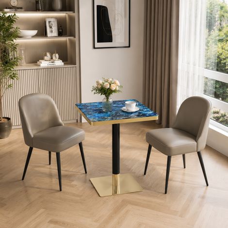 Table à manger carrée - Plateau aspect marbre - Bord doré - 60x60 cm - Hauteur 74 cm - Pour 2 à 4 personnes (1/5)